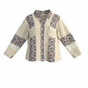 POL Floral Knit Shirt with Pink and Cream Accents